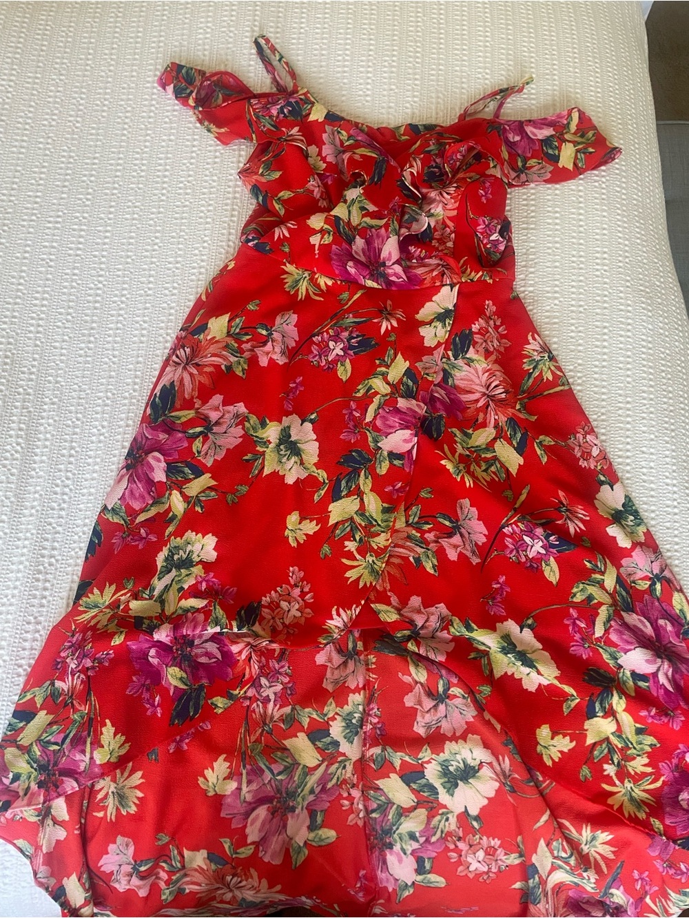 Red Floral Off-Shoulder Women’s Dress